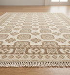 Soft Pink & Mauve Geometric Tree Pattern Rug - Hand-Knotted