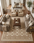 Soft Pink & Mauve Geometric Tree Pattern Rug - Hand-Knotted
