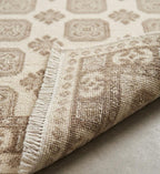 Soft Pink & Mauve Geometric Tree Pattern Rug - Hand-Knotted