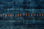 Hand-Knotted Indigo Gabbeh Rug with Tribal Geometric Accents