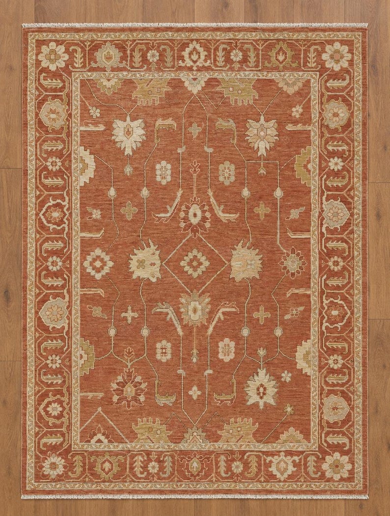 Modern Hand-Knotted Solid Border Rug with Tassels - Sage & Olive Green