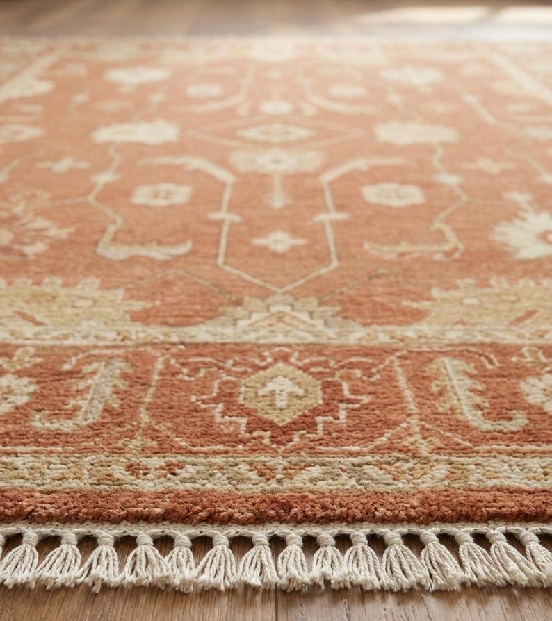 Modern Hand-Knotted Solid Border Rug with Tassels - Sage & Olive Green