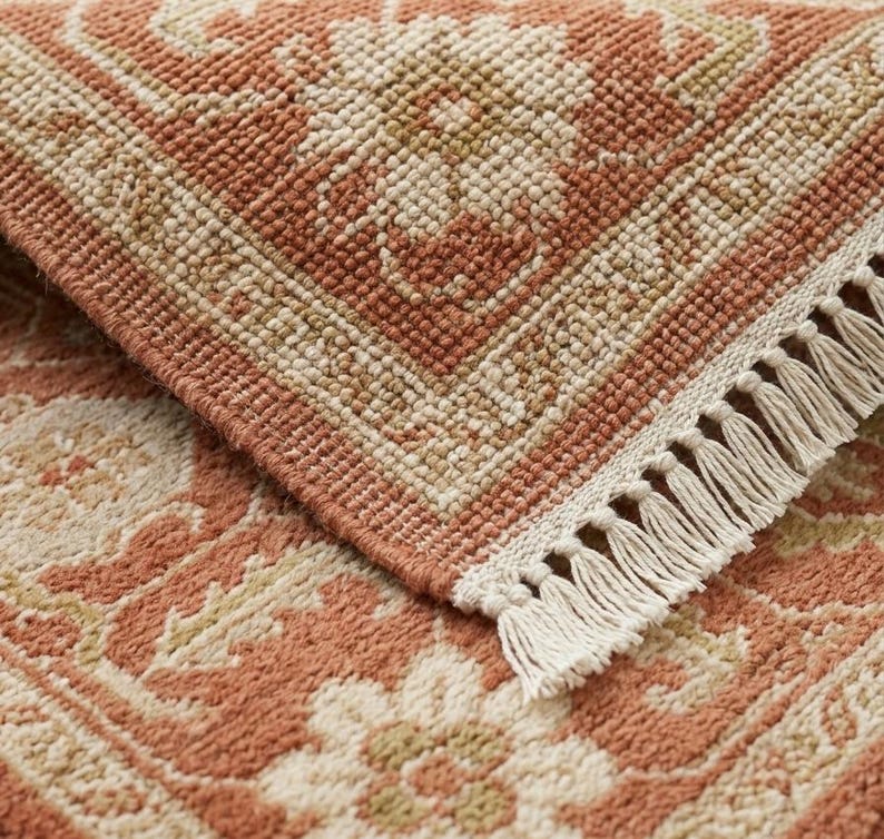 Modern Hand-Knotted Solid Border Rug with Tassels - Sage & Olive Green