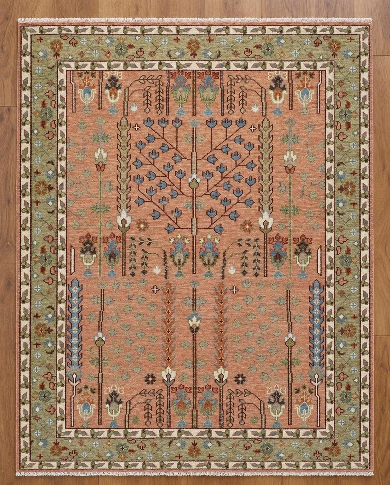 Hand-Knotted Gabbeh Style Teal Blue Rug with Geometric Diamond Border