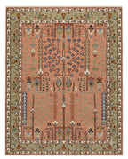 Hand-Knotted Gabbeh Style Teal Blue Rug with Geometric Diamond Border
