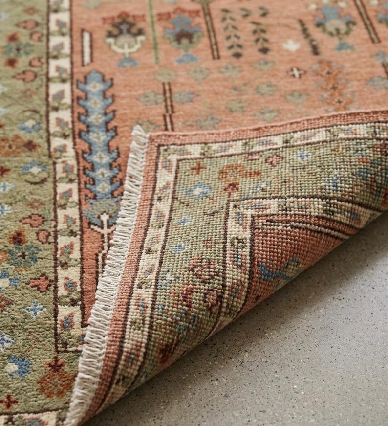 Hand-Knotted Gabbeh Style Teal Blue Rug with Geometric Diamond Border