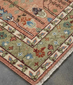 Hand-Knotted Gabbeh Style Teal Blue Rug with Geometric Diamond Border