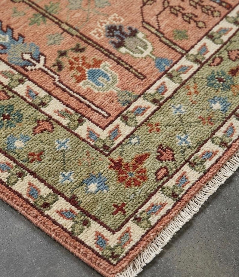 Hand-Knotted Gabbeh Style Teal Blue Rug with Geometric Diamond Border
