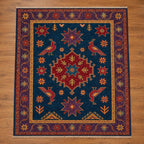 Ivory & Indigo Pictorial Persian Hunting Handknotted Rug
