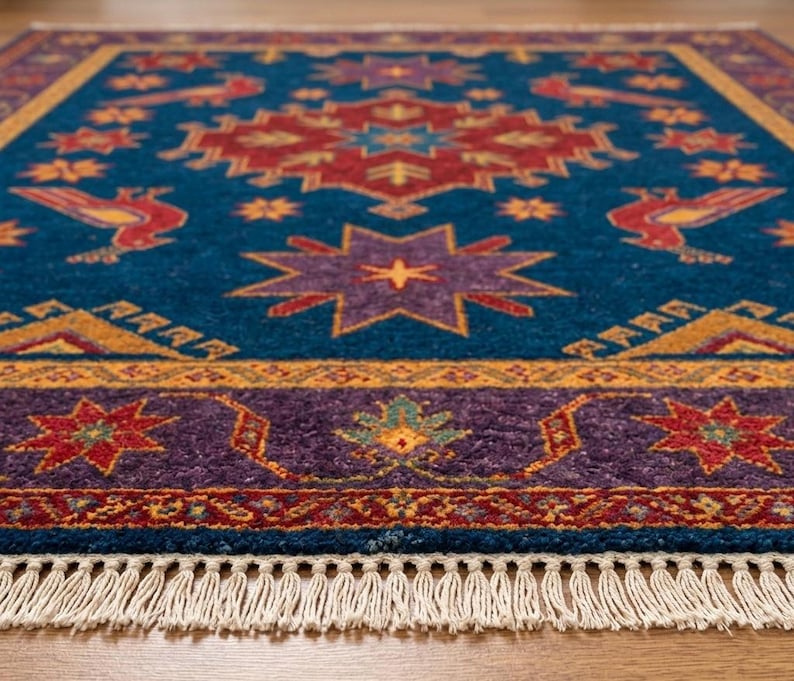 Ivory & Indigo Pictorial Persian Hunting Handknotted Rug