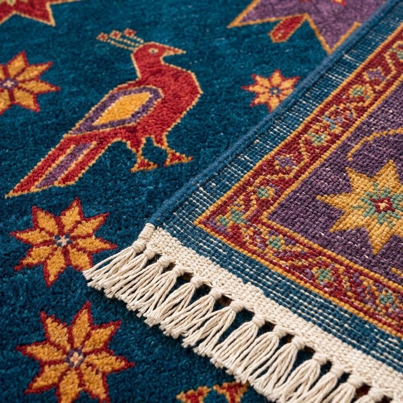 Ivory & Indigo Pictorial Persian Hunting Handknotted Rug