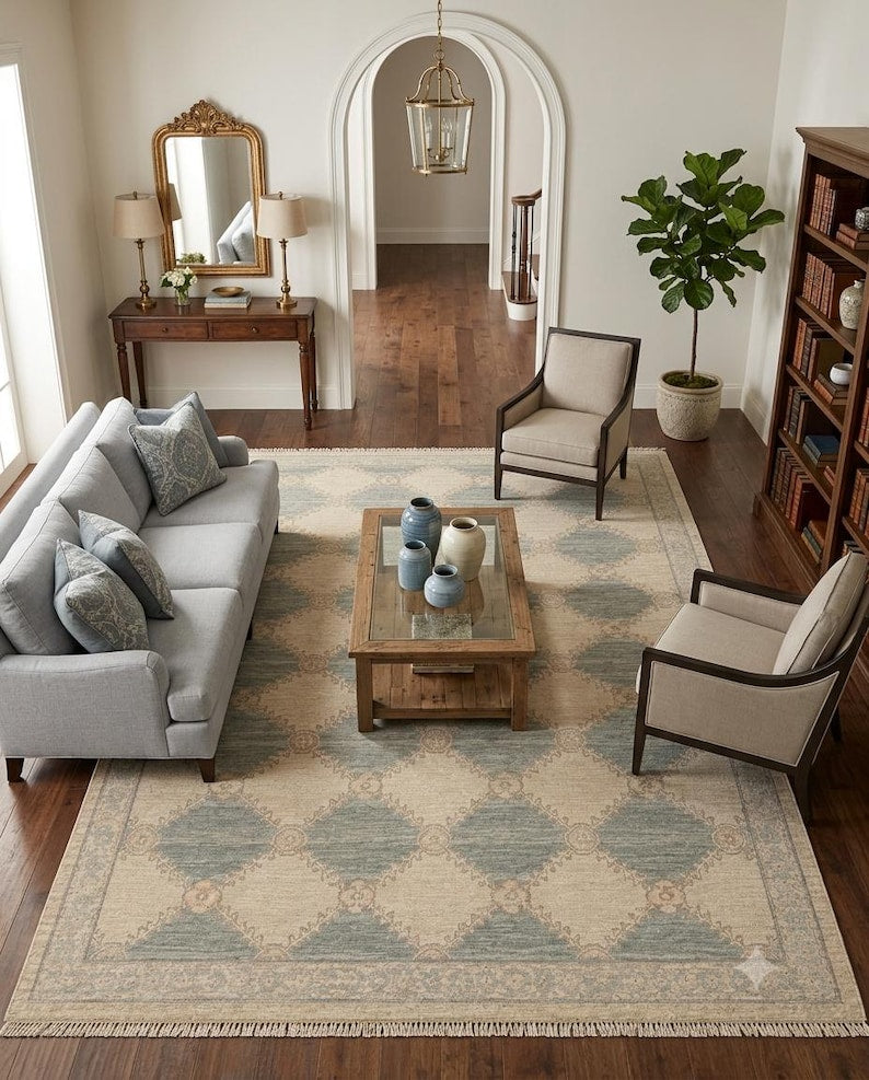Rust Red Hand-Knotted Gabbeh Rug - Geometric Border Series