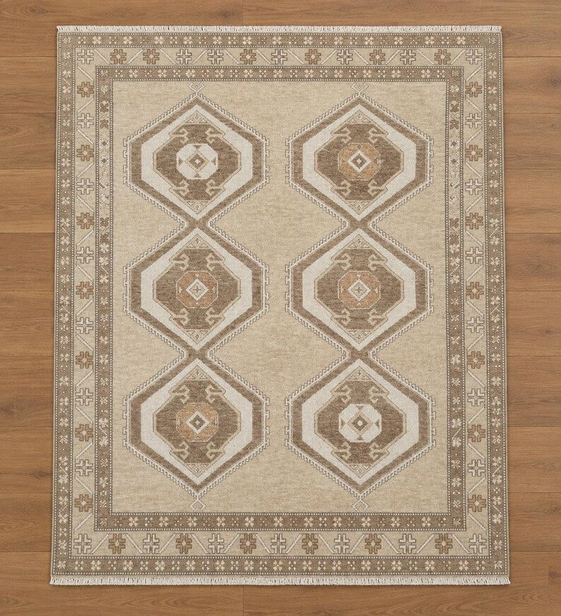 Rust Red Hand-Knotted Gabbeh Rug - Geometric Border Series