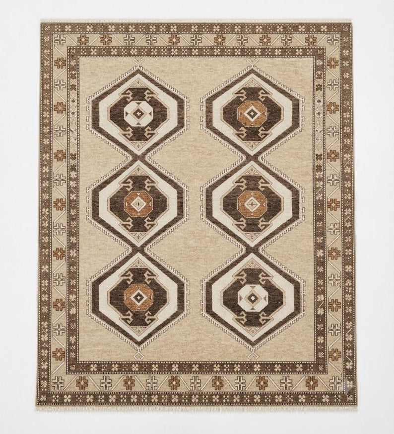 Rust Red Hand-Knotted Gabbeh Rug - Geometric Border Series