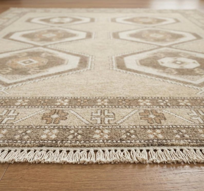 Rust Red Hand-Knotted Gabbeh Rug - Geometric Border Series