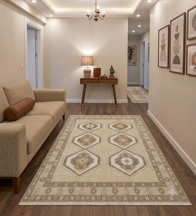 Rust Red Hand-Knotted Gabbeh Rug - Geometric Border Series