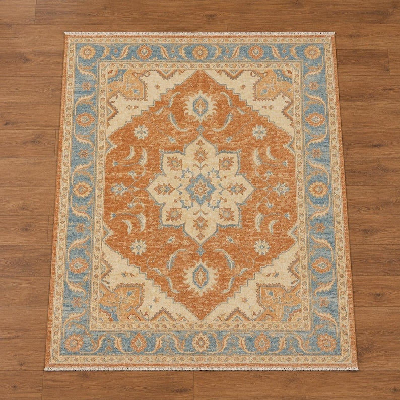 Moss Green Hand-Knotted Transitional Area Rug