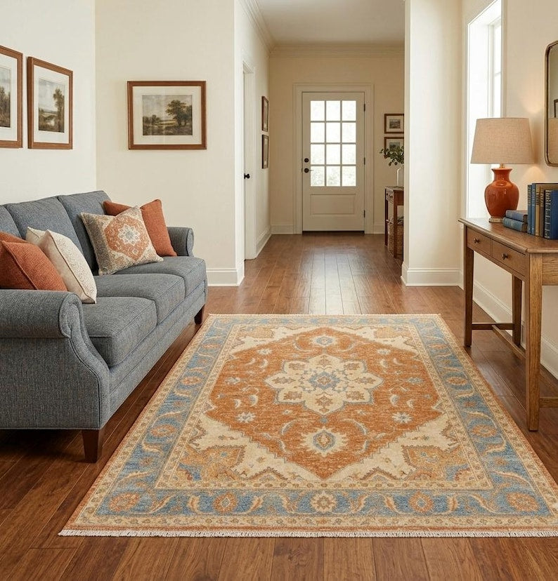 Moss Green Hand-Knotted Transitional Area Rug