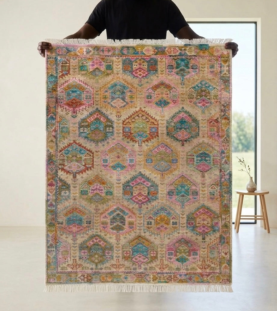 Hand-Knotted Multicolor Heritage Hexagon Rug
