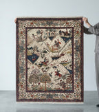 Ivory & Indigo Pictorial Persian Hunting Handknotted Rug