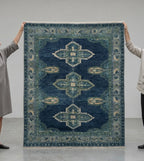 Artisanal Slate Blue Tribal Hand-Knotted Area Rug