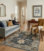 Vintage-Inspired Tribal Hand-Knotted Rug in Charcoal &  Sage blue