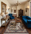Ivory & Indigo Pictorial Persian Hunting Handknotted Rug