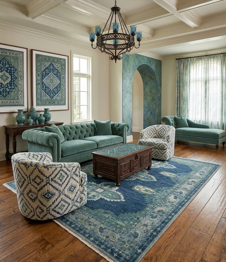 Artisanal Slate Blue Tribal Hand-Knotted Area Rug