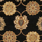 Handtufted Traditional Persian Floral Rug in Jet Black and Gold