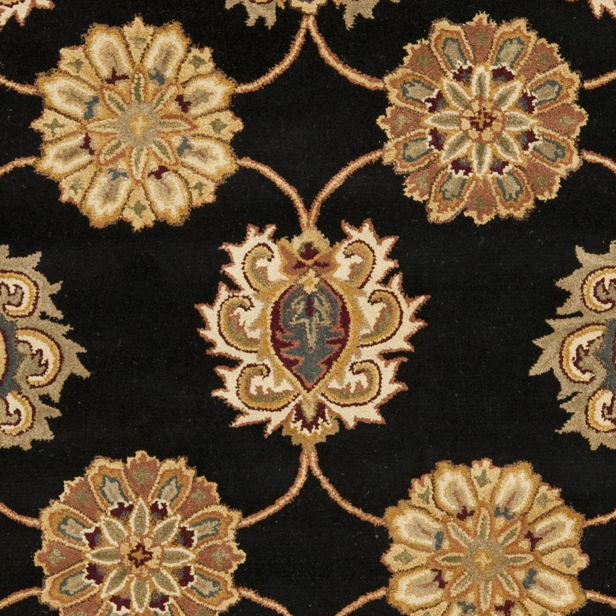 Handtufted Traditional Persian Floral Rug in Jet Black and Gold