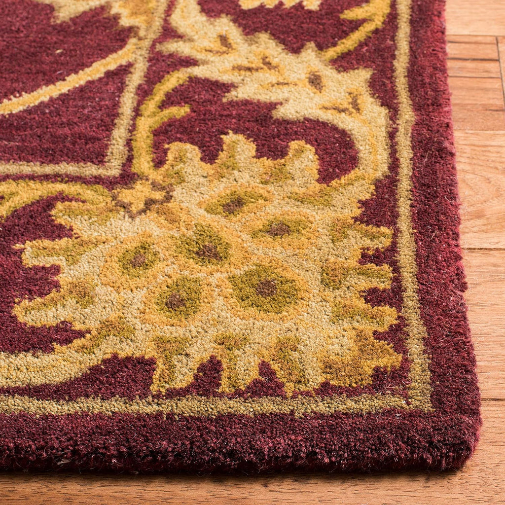 Traditional Burgundy and Gold Floral Hand-Tufted Wool Area Rug