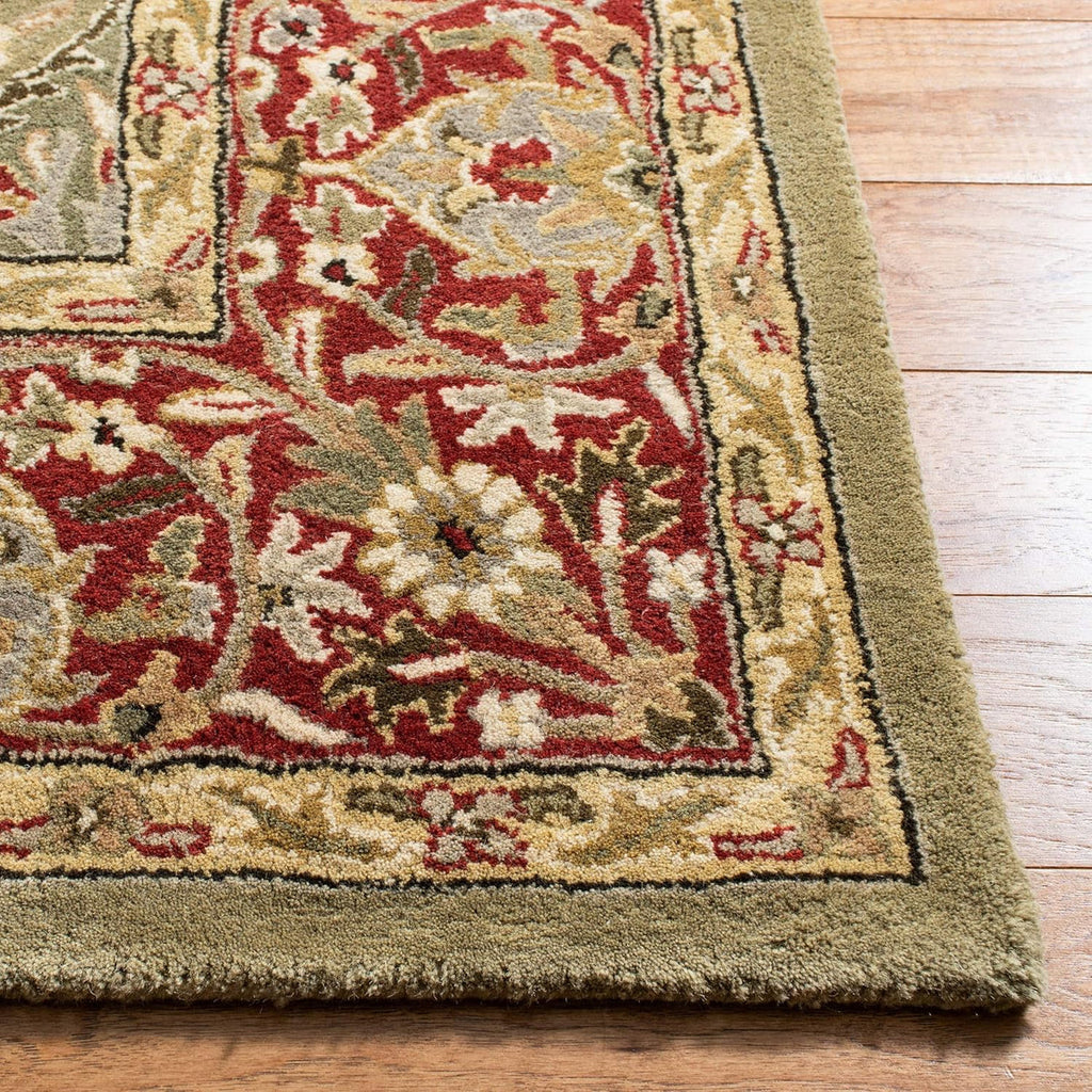 Hand-Tufted Classic Oushak Style Wool Rug with Sage and Rust Floral Motif