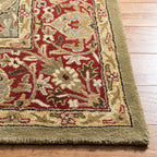 Hand-Tufted Classic Oushak Style Wool Rug with Sage and Rust Floral Motif
