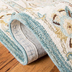 Handtufted Floral Oushak Style Wool Area Rug in Cream and Slate Blue