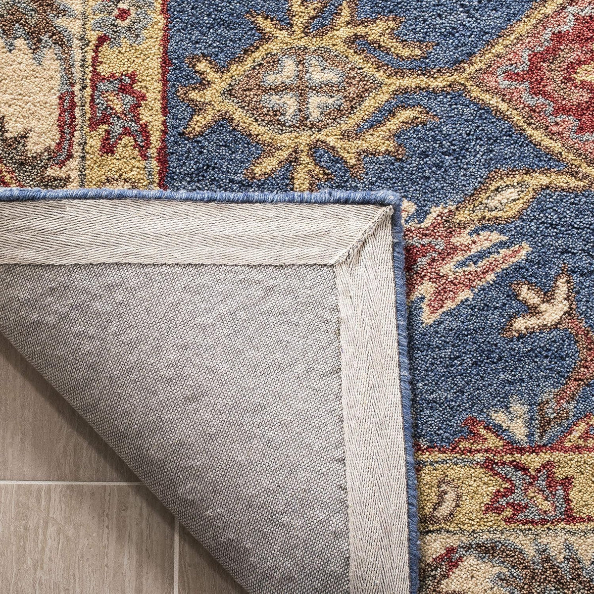 Hand-Tufted Serapi Style Blue & Terracotta Geometric Medallion Rug
