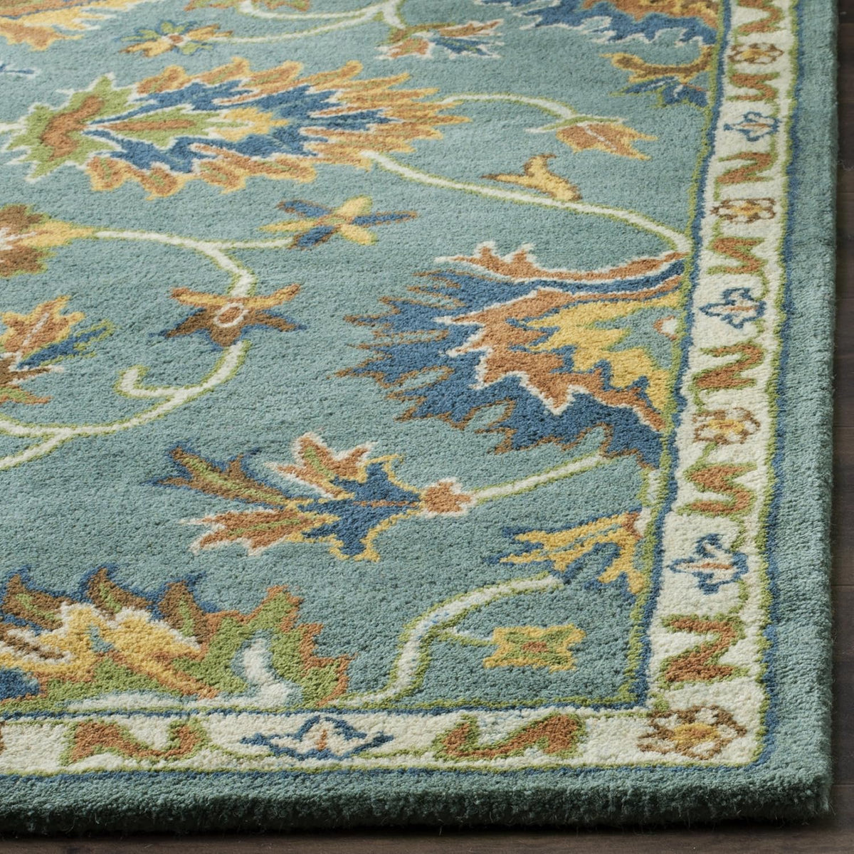 Vintage Elegance Hand-Tufted Floral Rug - Blue & Rust Accents