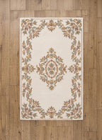 Hand-Tufted Premium Wool Rug - French Provencal Medallion Design in Cream & Sage