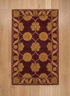 Traditional Burgundy and Gold Floral Hand-Tufted Wool Area Rug