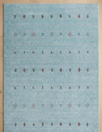 Artisanal Hand-Knotted Pale Azure Rug with Folk Symbols