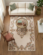 Hand-Tufted Premium Wool Rug - French Provencal Medallion Design in Cream & Sage