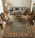 Hand-tufted Traditional Floral Wool Rug in Slate Blue and Ochre