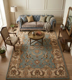 Hand-tufted Traditional Floral Wool Rug in Slate Blue and Ochre