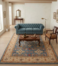 Hand-Tufted Traditional Floral Wool Rug - Slate Blue & Ochre Medallion Area Rug