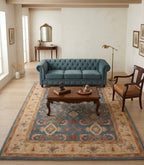 Hand-Tufted Traditional Floral Wool Rug - Slate Blue & Ochre Medallion Area Rug