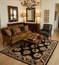 Handtufted Traditional Persian Floral Rug in Jet Black and Gold