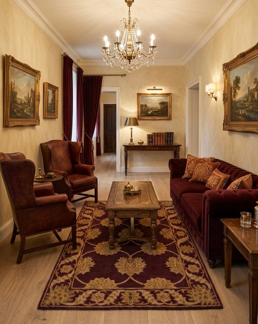 Traditional Burgundy and Gold Floral Hand-Tufted Wool Area Rug