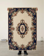 Premium Handtufted Botanical Border Rug with Navy Accent Medallion