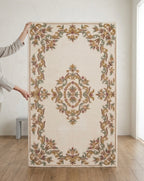 Hand-Tufted Premium Wool Rug - French Provencal Medallion Design in Cream & Sage