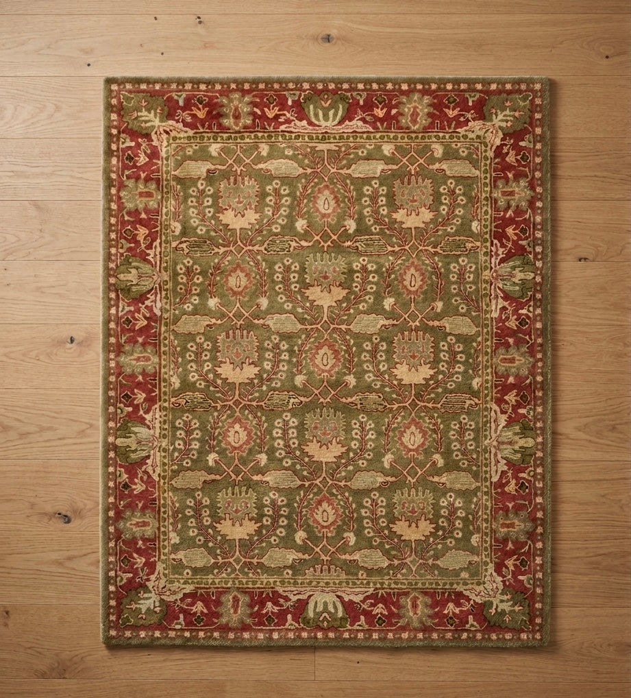Handtufted Traditional Oushak Design Wool Area Rug in Olive and Terrac