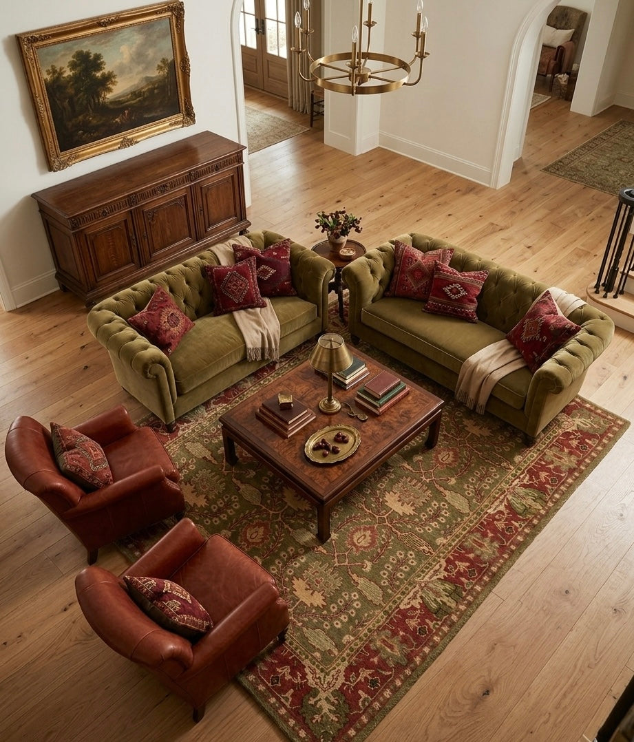 Handtufted Traditional Oushak Design Wool Area Rug in Olive and Terrac